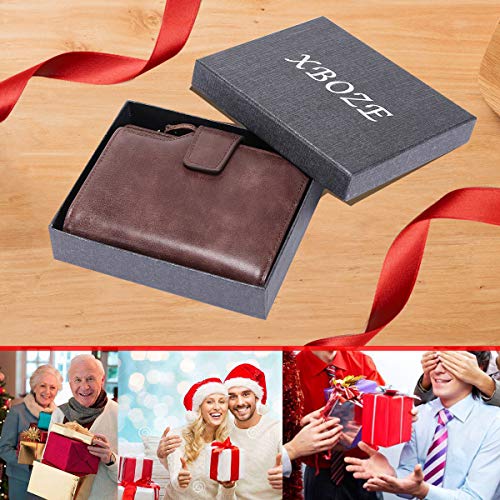 Cartera Cuero Hombre Pequeño RFID Bloqueo Delgado Biflod Billetera Hombre Piel con Cremallera y 12 Ranura para Tarjeta Monedero Hombre Cuero Autentico Cartera de Bolsillo con 7 Compartimento (Café)