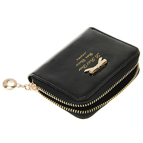 Cartera de Piel Artificial Anti RFID Tarjetero Puerta Moneda clásica Tarjeta de crédito Visita Regalo Vintage Retro para Mujer, Negro (Negro) - WLT-PRS-53-RX-FR
