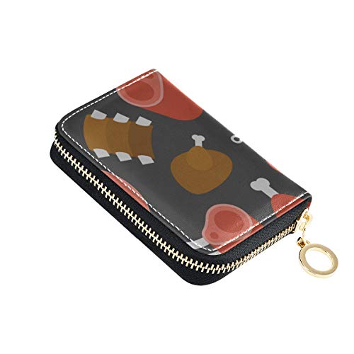 Cartera Múltiples Ranuras para Tarjetas Creative Delicious Buffet BBQ Meat Tarjeteros para Mujeres Cuero PU Cremallera Alrededor Titular de la Tarjeta de tamaño Compacto Cartera con Monedero para muj