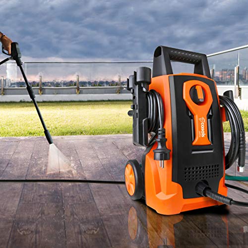 Casals C63010000 Hidrolimpiadora, 1400 W, 105 Bares, caudal máx de 6,8 l/min, Manguera a presión de 5m, dispensador de jabón Incorporado, ángulo de Spray 0-60, Naranja y Negro