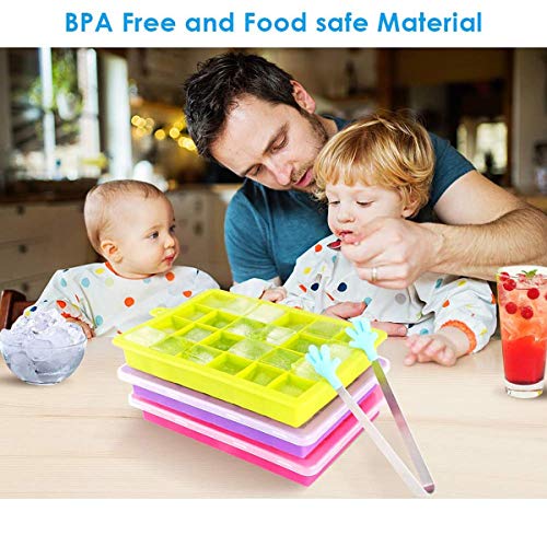 CAVN Bandeja de Hielo, Bandejas para Hielo Silicona, 72 Bandejas para Cubitos de Hielo con Tapa, Congelarse Alimentos para Bebés,Cola,Cócteles,Whisky (3 PCS)