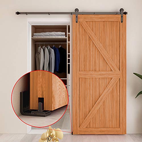 CCJH - Guía inferior de montaje en pared para puerta corredera tipo granero. Flexible, ajustable y de fácil instalación, color negro
