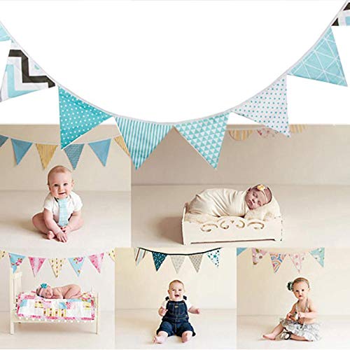 Cdet Bandera Bunting Banner decoración del cumpleaños de los niños Bandera del triángulo algodón Partido niños decoración de la casa de la casa Azul