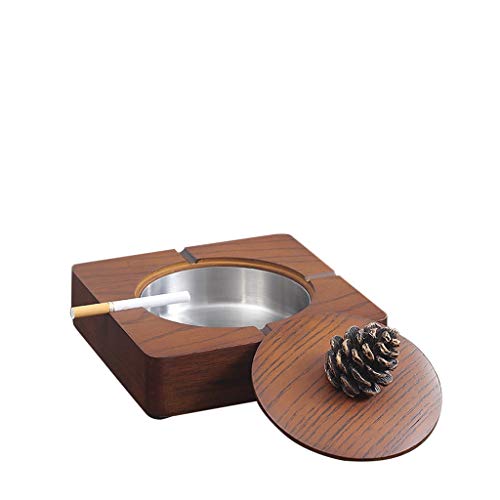 Cenicero de madera maciza FABAX Cenicero de oficina para el hogar, sala de estar, cenicero de mesa de café con muebles creativos, cenicero chino con tapa para interior y exterior (tamaño A: A)