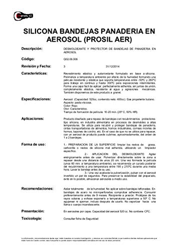 CESPRAM- Desmoldeante y protector de bandejas de panaderia,silicona alimentaría .Prosil aer, 520 cc. (1)