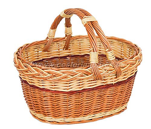 Cesteria Aparici - Cesta de Mimbre, Ovalada con Doble asa Largo - 45cm - Ancho 35cm - Alto 22cm - Alto asa 35