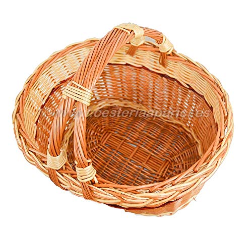 Cesteria Aparici - Cesta de Mimbre, Ovalada con Doble asa Largo - 45cm - Ancho 35cm - Alto 22cm - Alto asa 35