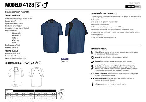 Chaquetilla Cocinero Hombre de Manga Corta con Corchetes. Ropa Cocina/Hostelería. Color Azul Denim. Talla L. Ref: 4128