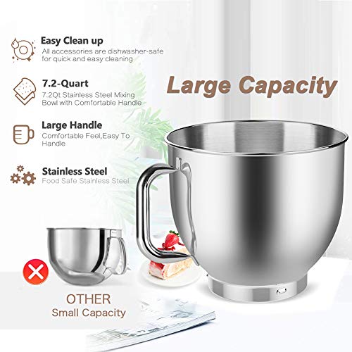 CHeflee 1800W Batidora Amasadoras Repostería Profesional, Robot De Cocina Automática Multifuncional Amasadoras De Pan Capacidad de 7,2 litros,6 velocidades (Dorado champagne)