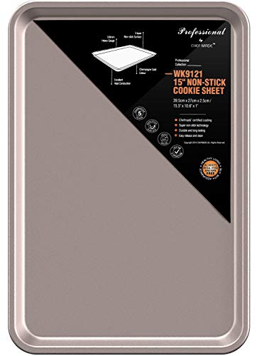 CHEFMADE Bandeja de Horno Profesional Antiadherente Recubierta Bandeja Universal Placa de Cocina de Acero al Carbono 40 x 27x 2,5 cm Sin PTFE & PFOA Color Oro Champagne