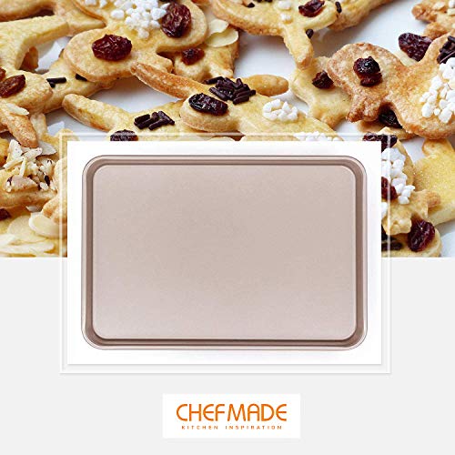 CHEFMADE Bandeja de Horno Profesional Antiadherente Recubierta Bandeja Universal Placa de Cocina de Acero al Carbono 40 x 27x 2,5 cm Sin PTFE & PFOA Color Oro Champagne