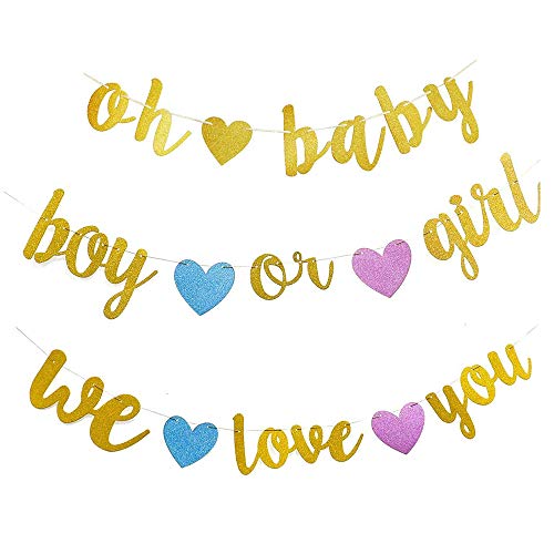 Chingde Conjunto de globos confeti, 12 piezas Globos de helio blancos Globos de látex oh Baby, girls or boy we love you Banner Bandera Set de globos de papel para decoraciones de fiesta de Baby Shower
