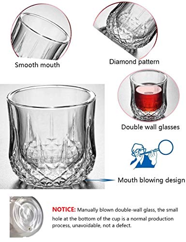 ChuckSss Vasos de Whisky, Vasos de Whisky de Doble Pared, Vidrio Súper Transparente sin Plomo, Jarra de Cristal Whisky, Cóctel, Bourbon, Escocés. Juego de 2, 250 ml