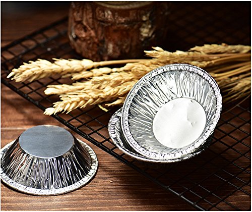 Chytaii 50pcs Moldes para Magdalenas redondo Molde Tartaleta de Huevo Aluminio de Calidad Alimentaria Desechables Molde de Tarta de Huevo para Hornear 7.2 * 2CM