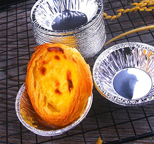 Chytaii 50pcs Moldes para Magdalenas redondo Molde Tartaleta de Huevo Aluminio de Calidad Alimentaria Desechables Molde de Tarta de Huevo para Hornear 7.2 * 2CM