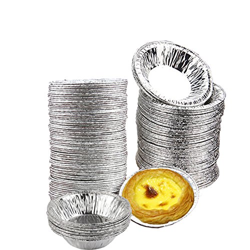 Chytaii 50pcs Moldes para Magdalenas redondo Molde Tartaleta de Huevo Aluminio de Calidad Alimentaria Desechables Molde de Tarta de Huevo para Hornear 7.2 * 2CM