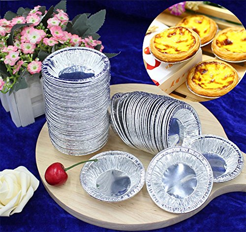 Chytaii 50pcs Moldes para Magdalenas redondo Molde Tartaleta de Huevo Aluminio de Calidad Alimentaria Desechables Molde de Tarta de Huevo para Hornear 7.2 * 2CM