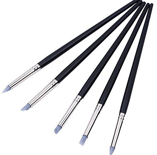 Chytaii 5pcs Pinceles de Silicona Herramienta de Escultura para Arcilla Aerámica Impresión de Pinceles de Silicona Suave Goma de Silicona Pinceles Profesionales Negro