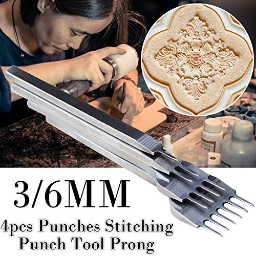cineman Punzones Herramientas de Cuero Piel Perforadora Hacer Agujeros Puntadas de Costura Leather Craft DIY Tools 4Pzas Cuero Perforadoras Punzones, 3-6mm 1+2+4+6 Dientes