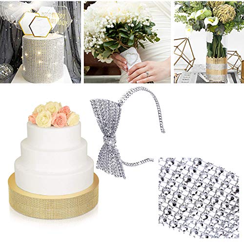 Cinta de malla de diamantes de imitación acrílico para tartas de boda, decoración de cumpleaños, baby shower, suministros de fiesta, artes y manualidades,10 yardas, 8 filas, 2 rollos (oro y plata)