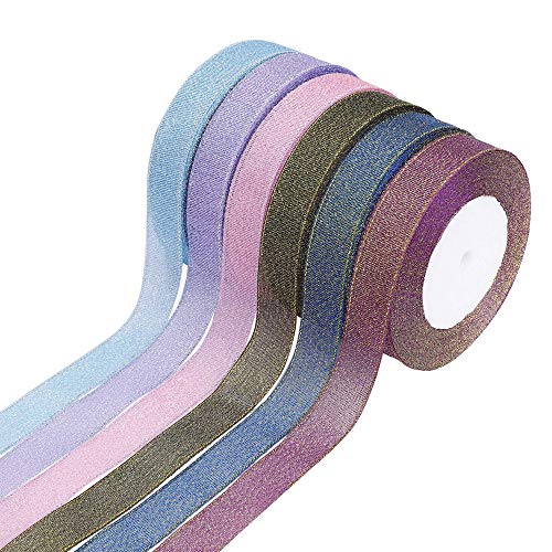 Cinta de Organza 6 Piezas 25 Yard 20mm Wide Glitter Trimmings Cintas decorativas para DIY embalaje de regalo Bodas Fiestas Cumpleaños