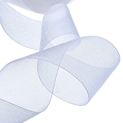 Cinta de Organza Transparente Brillante Blanca, 1-1/2 Pulgadas, 49 Yarda
