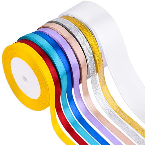 Cinta de satén WXJ13 de 225 yardas, 9 colores, varios tamaños, cinta de satén de seda de satén rollo de organza para adornar lazos para manualidades, regalos, envoltorio de floristería, boda, fiesta de cumpleaños, 25 yardas cada rollo