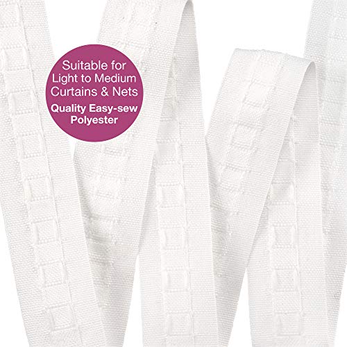 Cinta superior para cortina fruncida (25 mm, 10 metros, extraíble), lápiz blanco