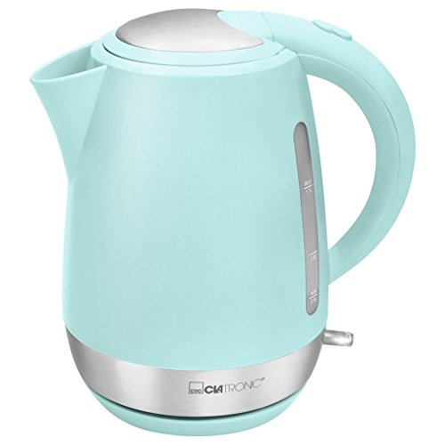 Clatronic WK 3691 - Hervidor de agua eléctrico 1,7 l, 2200 W, apagado automático al alcanzar la ebullición, inalámbrico sin cable, filtro cal extraíble, serie Rock&Retro, estilo vintage, verde pastel