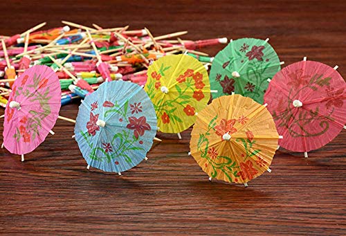 Cóctel Paraguas De Papel,100 Piezas Toothpicks del Paraguas Bebida Tropical Hawaiana Decoraciones de Bebidas para Fiestas,Fiestas Tropicales Playa