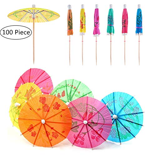 Cóctel Paraguas De Papel,100 Piezas Toothpicks del Paraguas Bebida Tropical Hawaiana Decoraciones de Bebidas para Fiestas,Fiestas Tropicales Playa