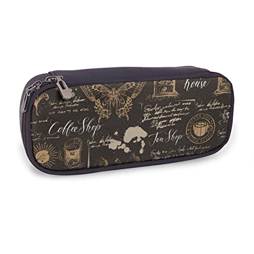 Coffee House Coffee Butterfly PU Cuero Lápiz Estuche para bolígrafo Estuche con cremallera Útiles escolares para estudiantes