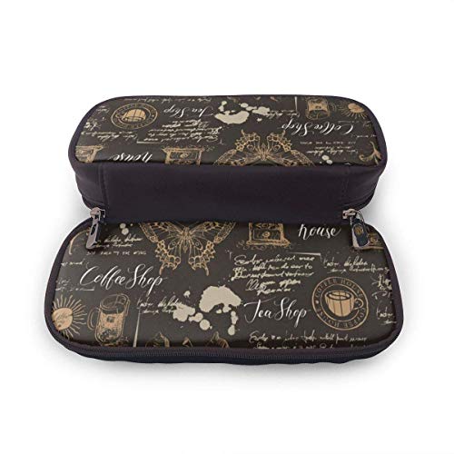 Coffee House Coffee Butterfly PU Cuero Lápiz Estuche para bolígrafo Estuche con cremallera Útiles escolares para estudiantes