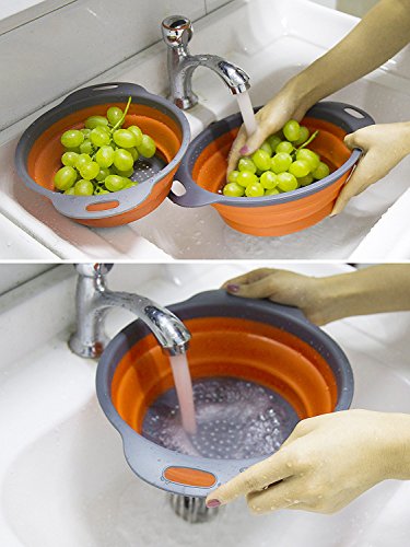 Coladores Cocina, Diealles Cocina Plegable Colador de Silicona Colador Plegable Cesta de Frutas Lavado Escurridor para Cocina Uso Doméstico (Naranja)