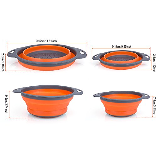 Coladores Cocina, Diealles Cocina Plegable Colador de Silicona Colador Plegable Cesta de Frutas Lavado Escurridor para Cocina Uso Doméstico (Naranja)