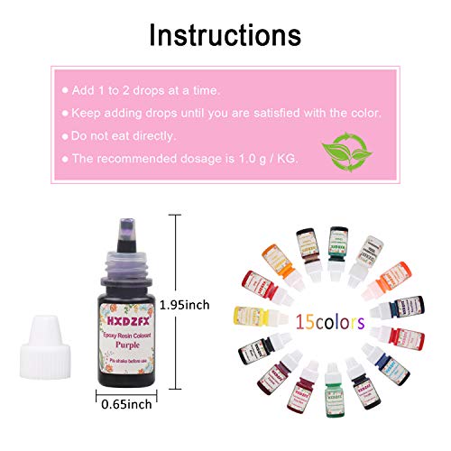 Colorante de resina epoxi HXDZFX de 15 colores, pigmento transparente de resina epoxi, tinte líquido de resina epoxi para joyería de resina, bricolaje, manualidades, arte (6 ml cada uno)
