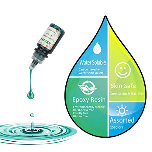 Colorante de resina epoxi HXDZFX de 15 colores, pigmento transparente de resina epoxi, tinte líquido de resina epoxi para joyería de resina, bricolaje, manualidades, arte (6 ml cada uno)