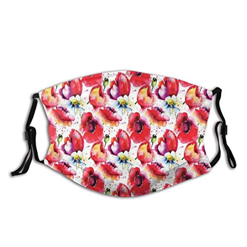 Cómodo Carbón Activado Colorido Combinado Mixto Amapola Flor Pétalos Patrón Primavera Jardín Tema Pintura Efecto Impreso Decoraciones faciales para Adultos Adultos Seniors