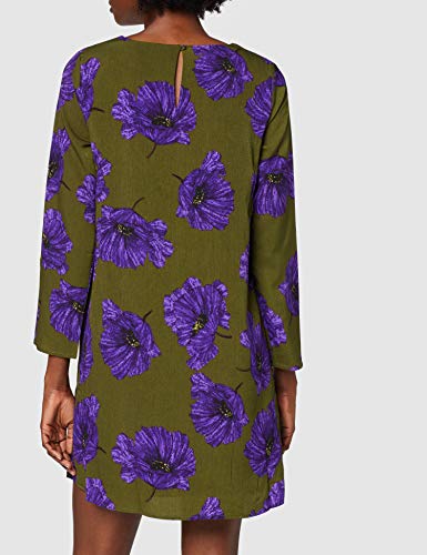 COMPAÑÍA FANTÁSTICA Vestido evasé Flores purpuras, Verde (Floral 000049), 36 (Tamaño del Fabricante: XS) para Mujer