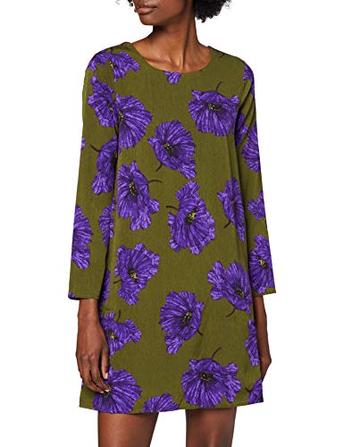 COMPAÑÍA FANTÁSTICA Vestido evasé Flores purpuras, Verde (Floral 000049), 36 (Tamaño del Fabricante: XS) para Mujer