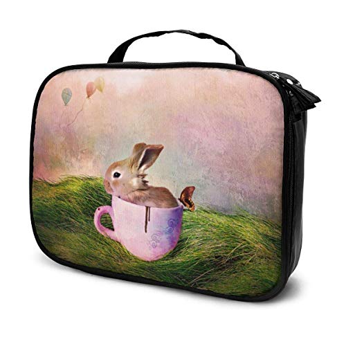Conejo Conejo de Pascua Bolsa de cosméticos de Viaje de Copa de Vino, Capacidad Cremallera Organizador Bolsa de Maquillaje con asa Superior Bolsa de Almacenamiento portátil para Mujeres