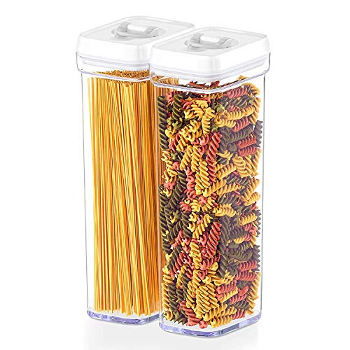 Contenedor de almacenamiento de alimentos con tapas, plástico hermético, libre de BPA, mantiene la comida fresca seca con etiquetas y marcador de tiza 2,3 L (juego de 2 piezas)