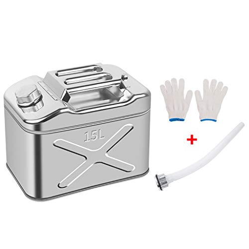 Contenedor de gasolina Bote de gasolina 10L / 15L / 20L / 25L tanque de combustible de acero inoxidable espesado metal de repuesto La gasolina y el diesel Tanque de almacenamiento Metal Bidón para Com