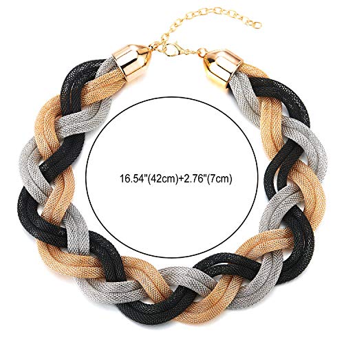 COOLSTEELANDBEYOND Oro Negro Plata Statement Colgante Collar, Trenzado Hueco Cable Grande Babero Gargantilla Choker, Fiesta Prom