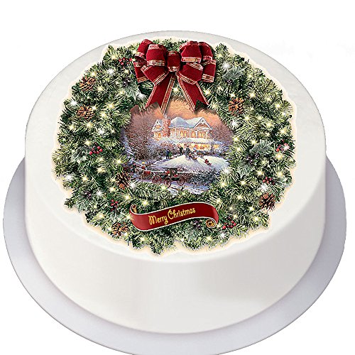 Corona de Navidad Vintage de estilo tradicional en decoración lámina de glaseado comestible decoración para tarta para – perfecto para decorar tartas.