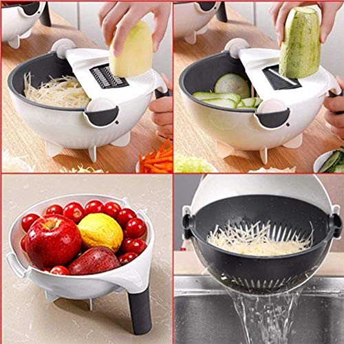 Cortadora De Verduras Multifunción Con Cesta De Drenaje Cortadora Mágica Cortadora De Verduras Multifunción De Gran Capacidad Cortadora De Verduras Rebanadora Herramienta De Cocina Con 9 Cuchillas Par