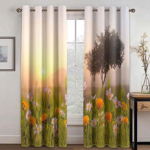 Cortinas de impresión de Sombra, Cortinas de Fibra de poliéster 3D con Flores de Pasto, decoración Interior Fresca, Cortinas Opacas Altas (59" W x 65" H), Juego de 2 Paneles