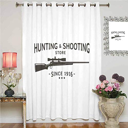 Cortinas opacas anchas con diseño de logotipo vintage para caza y tiro con silueta de rifle, cortinas estampadas, panel individual de 160 x 182 cm, para puerta corredera Blac
