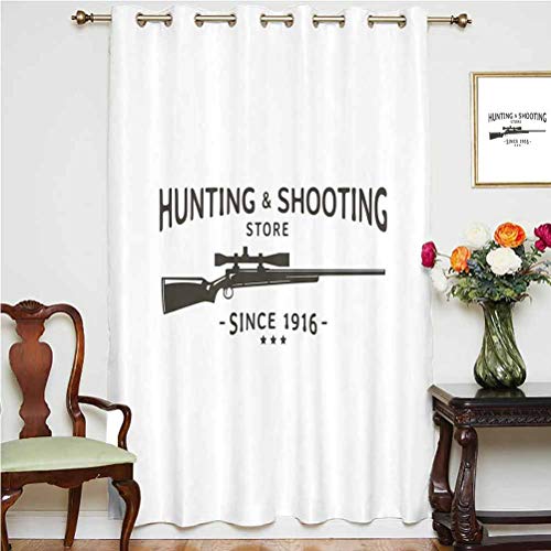 Cortinas opacas anchas con diseño de logotipo vintage para caza y tiro con silueta de rifle, cortinas estampadas, panel individual de 160 x 182 cm, para puerta corredera Blac