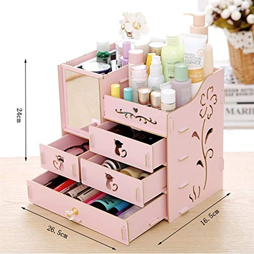 Cosmetic jewelry storage box Caja de almacenamiento caja de almacenamiento espejo de aumento de gran capacidad de ensamblaje de madera de varios cajón de caja de almacenamiento caja de la joyería